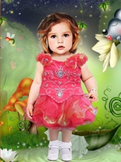 2014 Cute Scoop Knee-length Little Girl Dress with Beading
