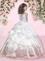 2014 Elegant Watermelon V-neck Ball Gown Little Girl Pageant Dress with Beading
