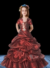 2014 Fashionable Straps Sequins Little Girl Pageant Dresses with Pick-ups