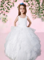 2014 Gorgeous White Little Girl Pageant Dresses With Beading and Ruffled Layers
