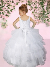 2014 Gorgeous White Little Girl Pageant Dresses With Beading and Ruffled Layers
