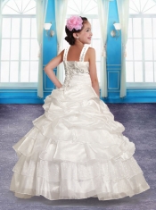 2014 Luxurious Ball Gown Straps Watermelon Little Girl Pageant Dresses with Beading