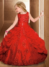 2014 Luxurious Scoop Red Little Girl Pageant Dresses with Beading