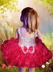 2014 Modest Straps Knee-length Beading and Ruffles Little Girl Dress with Zipper-up