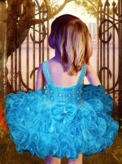 2014 Modest Straps Knee-length Beading and Ruffles Little Girl Dress with Zipper-up