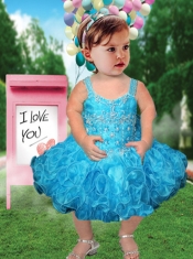 2014 Modest Straps Knee-length Beading and Ruffles Little Girl Dress with Zipper-up