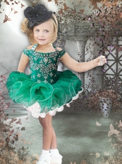 2014 Popular Halter Beading and Ruffles Green Little Girl Dress with Zipper-up
