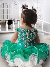 2014 Popular Halter Beading and Ruffles Green Little Girl Dress with Zipper-up