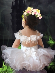 2014 Pretty Beading and Ruffles Short Seeves Little Girl Pageant in White