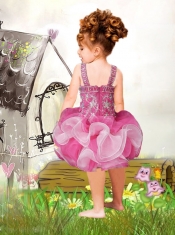 2014 Pretty Straps Hot Pink Little Girl Dress with Beading and Ruffles
