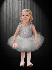 2014 Straps Backless Beading and Ruffles Little Girl Dress with Hand Made Flowers