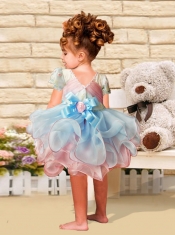 2014 Sweet Beading and Ruffles Knee-length Little Girl Dress with Halter