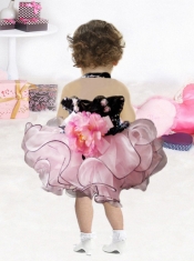 2014 Sweet Halter Beading and Ruffles Lace Up Little Girl Dress in Pink and Black