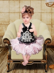 2014 Sweet Halter Beading and Ruffles Lace Up Little Girl Dress in Pink and Black