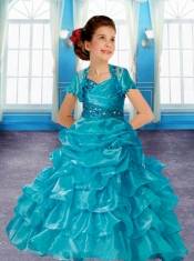 2015 Beautiful Spaghetti Straps Beading Little Girl Pageant Dress with Ruffles in Blue
