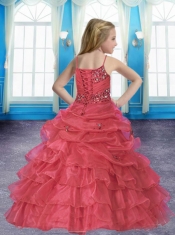 2015 Beautiful Spaghetti Straps Beading Little Girl Pageant Dress with Ruffles in Blue