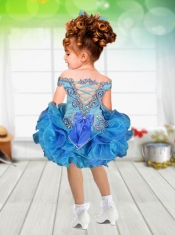 2015 Bowknot Off the Shoulder Appliques and Beading Short Little Girl Dress with Lace-up