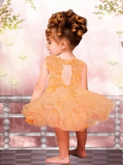 2015 Elegant A-Line Straps Little Girl Dresses with Appliques Beading Bowknot in Orange