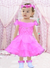 A-Line Off the Shoulder Beading and Ruffles 2014 Little Girl Dresses with Tea-length