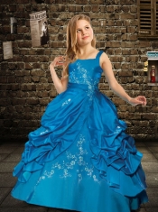 Affordable Straps Little Girl Pageant Dresses with Appliques in Blue