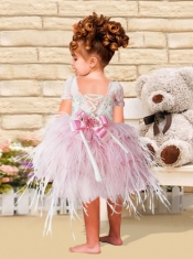 Baby Pink Lace-up Luxurious Little Girl Dress with Ruching and Beading