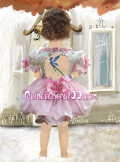 Backless Short Sleeves Beading and Ruffles Little Girl Dresses for 2014