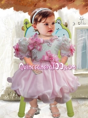 Backless Short Sleeves Beading and Ruffles Little Girl Dresses for 2014