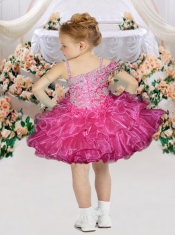 Ball Gown Spaghetti Straps Hot Pink Little Girl Dresses With Beading Bowknot