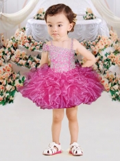Ball Gown Spaghetti Straps Hot Pink Little Girl Dresses With Beading Bowknot