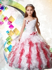Ball Gown Spaghetti Straps Little Girl Pageant Dress with Ruching Appliques in Red