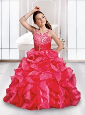Ball Gown Straps Beading Little Girl Pageant Dress with Ruffles for 2014