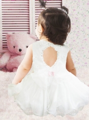 Beading and Ruffles Short Organza Backless Little Girl Dress in White