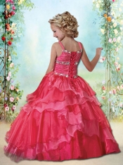 Beautiful A-line Straps Ankle-length Red Little Girl Pageant Dress with Beading