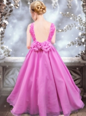 Beautiful A-Line Straps Appliques Rose Pink Little Girl Pageant Dresses