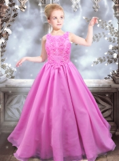 Beautiful A-Line Straps Appliques Rose Pink Little Girl Pageant Dresses