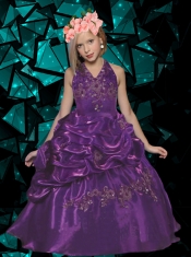 Beautiful Ball Gown Halter Top Little Girl Pageant Dress with Appliques in Purple