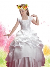 Beautiful Ball Gown Spaghetti Straps Appliques Little Girl Pageant Dresses in White