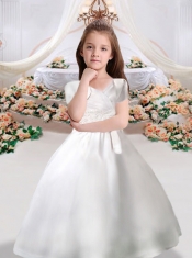 Beautiful Ball Gown Spaghetti Straps White Little Girl Pageant Dress with Bowknot