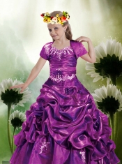 Beautiful Ball Gown Straps Purple Little Girl Pageant Dress with Appliques