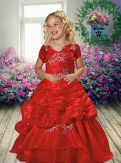 Beautiful Ball Gown V-neck Appliques Little Girl Pageant Dress in Red