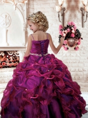 Beautiful Blue Ball Gown Spaghetti Straps Little Girl Pageant Dress with Beading