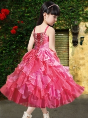Beautiful Straps Ankle-length Little Girl Pageant Dress with Beading for 2014