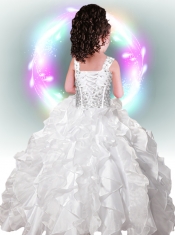 Beautiful Straps Ball Gown Little Girl Pageant Dresses with Beading in Blue for 2014