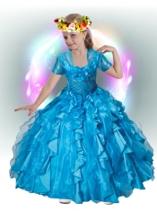 Beautiful Straps Ball Gown Little Girl Pageant Dresses with Beading in Blue for 2014