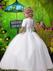 Beautiful V-neck Ball Gown Little Girl Pageant Dresses with Short Sleeves