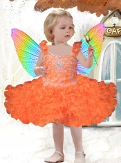 Beautiful White Straps Hand Made Flowers and Ruffles Little Girl Dress