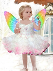 Beautiful White Straps Hand Made Flowers and Ruffles Little Girl Dress