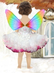 Beautiful White Straps Hand Made Flowers and Ruffles Little Girl Dress