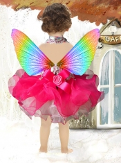 Coral Red Halter Knee-length Exquisite Little Girl Dress with Appliques and Ruffles