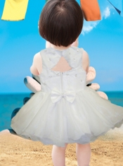 Cute A-Line Mini-length Beading Bowknot White Little Girl Dress with Square